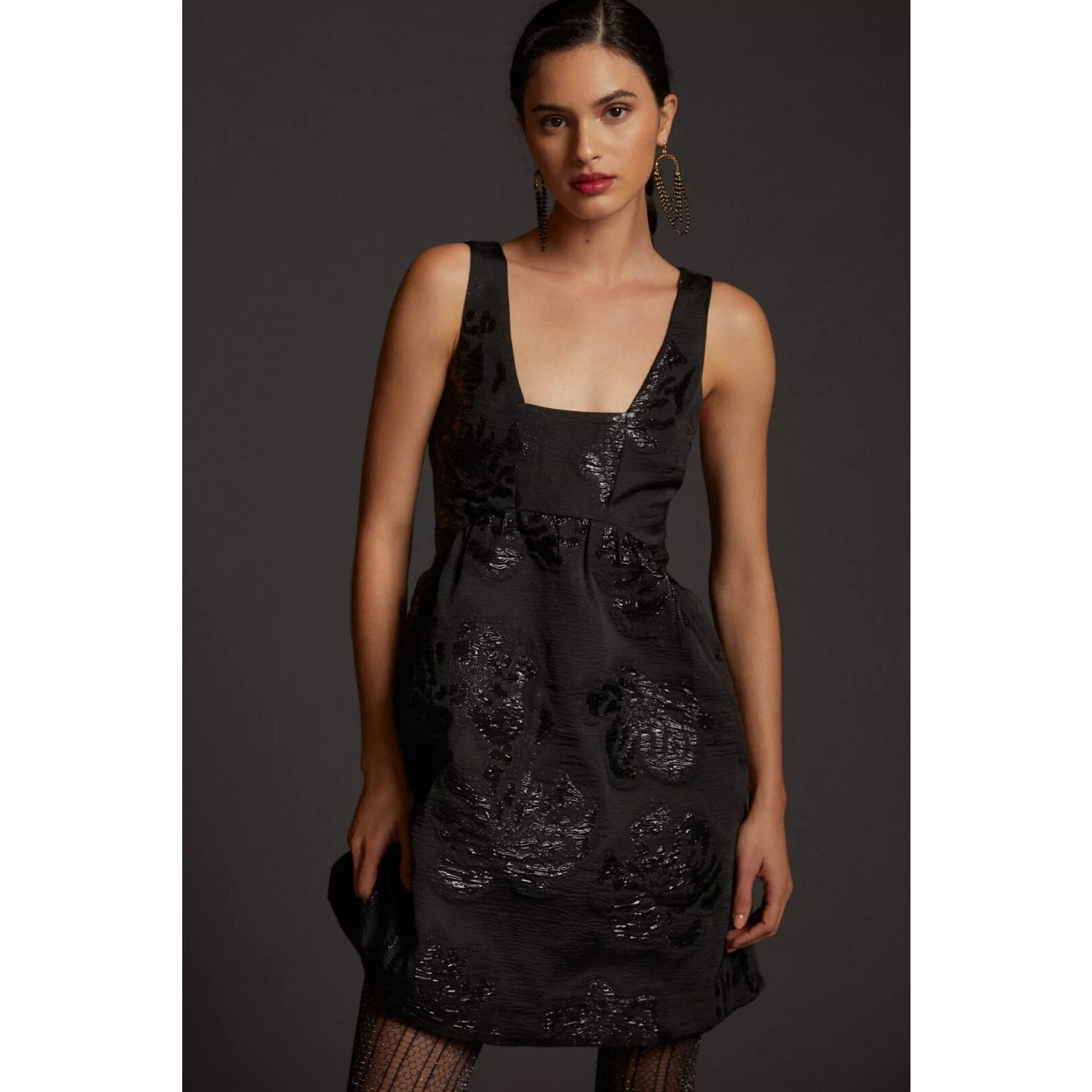 NEW Anthropologie Black Maeve Jacquard Mini Dress Size 8