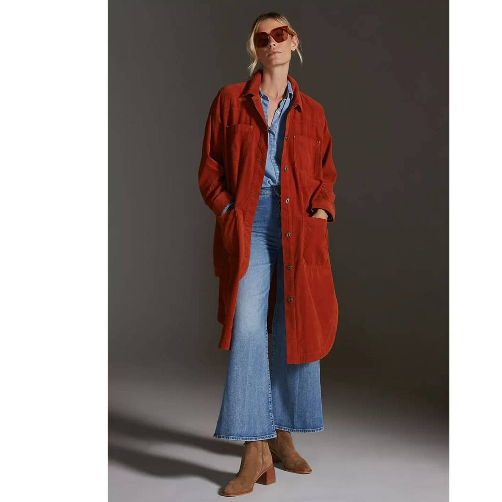 New Anthropologie Pilcro Corduroy Duster $188 (XXS) SMALL Copper Button Front