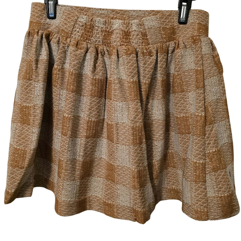 New Free People Burnt Umber Plaid Holly Go Lightly Tweed Mini Skirt $88 Small
