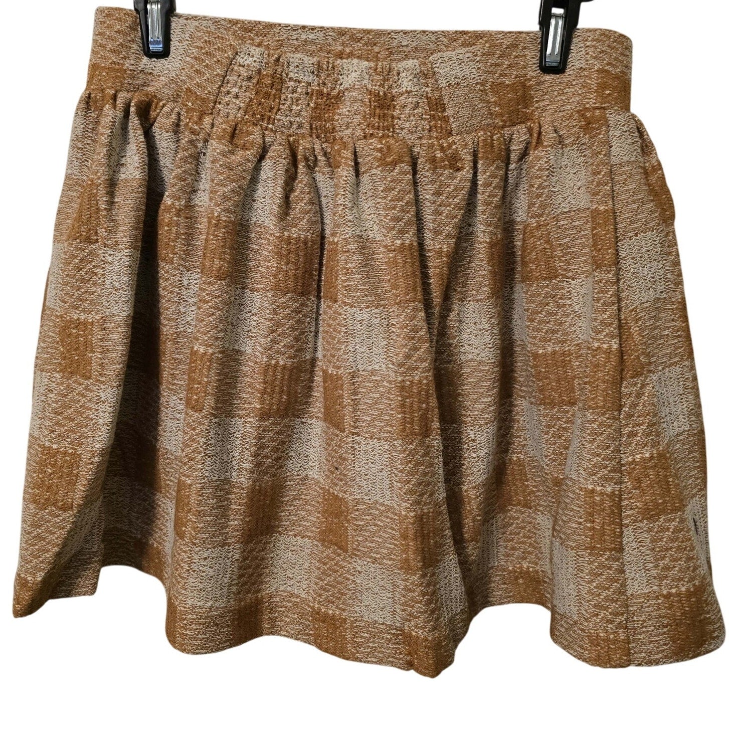 New Free People Burnt Umber Plaid Holly Go Lightly Tweed Mini Skirt $88 Small