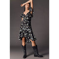 Anthropologie Sweetheart Ruched Drop-Waist Dress $188 SMALL Black Floral Anthropologie