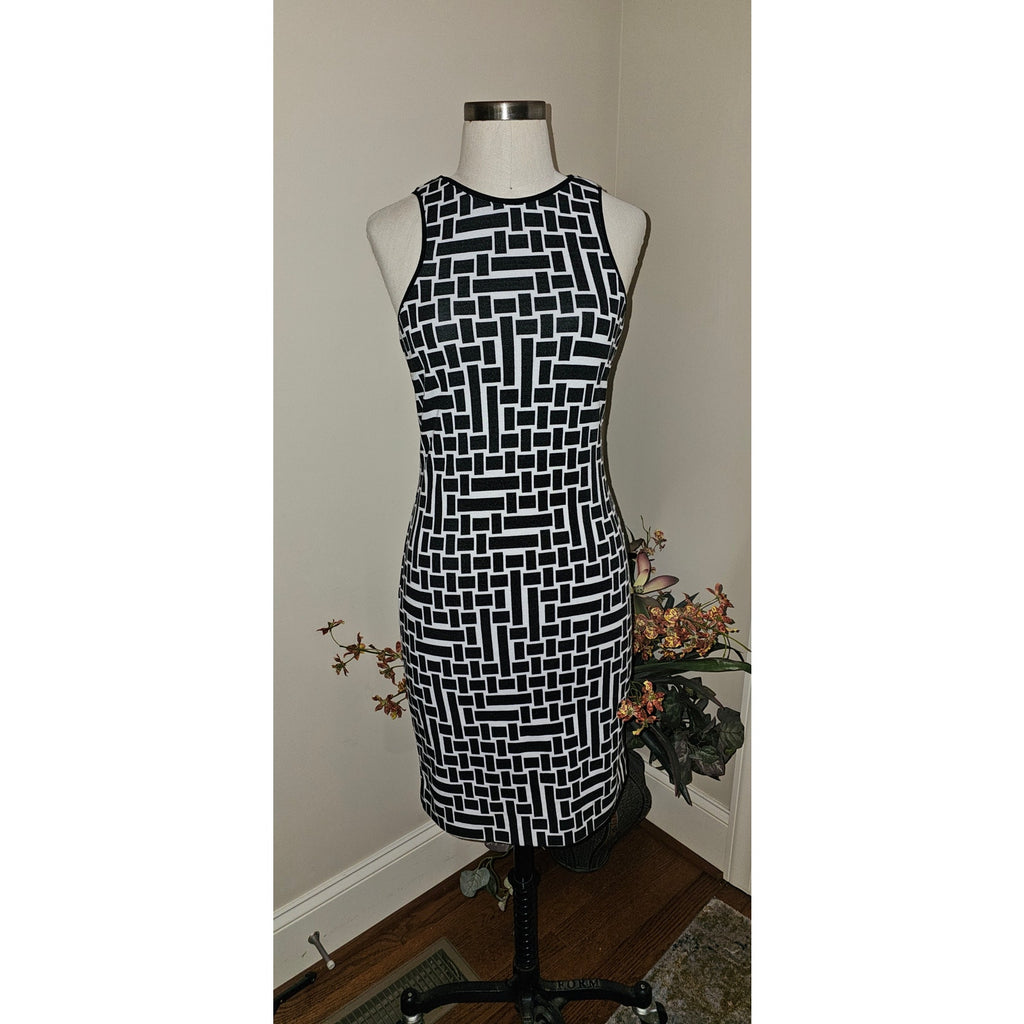 TIBI Patchwork Square Knit Mini Dress SIZE 6 Black & White Tibi