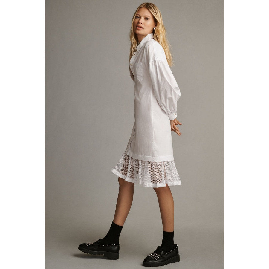 Anthropologie Maeve Lace-Hem Shirt Dress $160 SMALL White