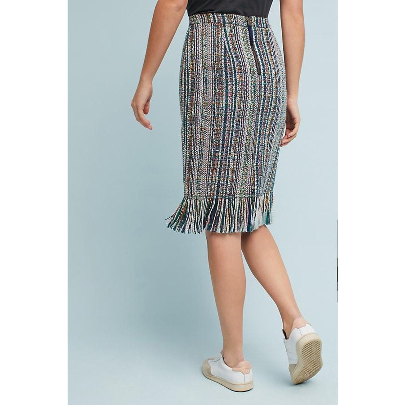 NEW Anthropologie $128 Fringed Tweed Pencil Skirt By Maeve Size 2