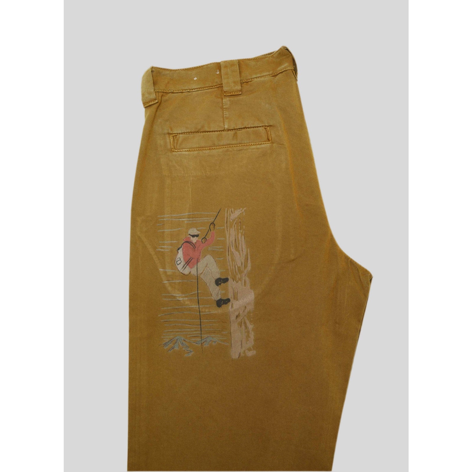 New P's PRESIDENT'S KHAKI GABARDINE PATCH EMBROIDERY PANTS Size 34