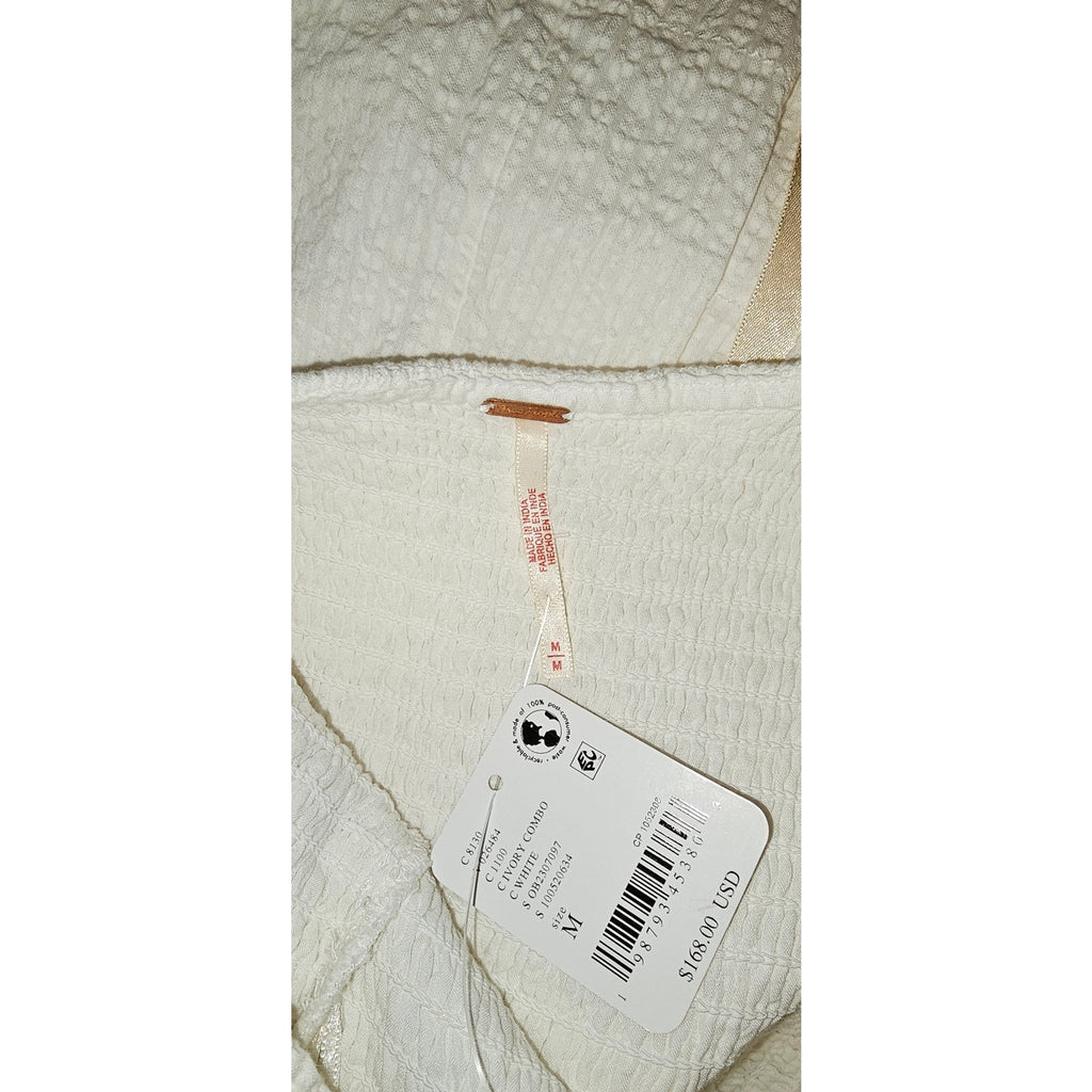 FREE PEOPLE Nightingale Seersucker Midi Dress MEDIUM Ivory SMOCKED Free People
