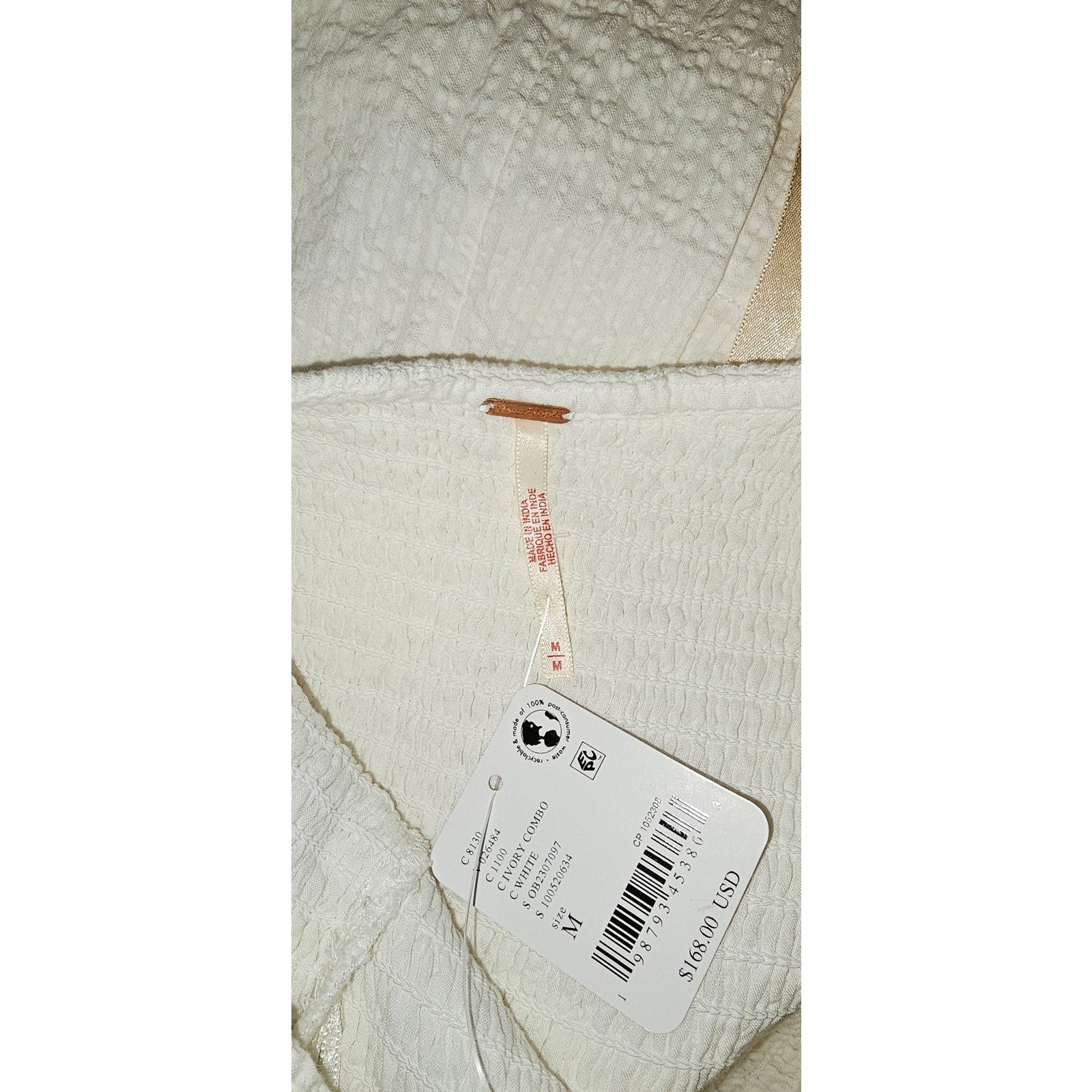FREE PEOPLE Nightingale Seersucker Midi Dress MEDIUM Ivory SMOCKED Free People