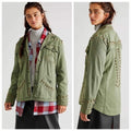 New Free People WTF Rock and Stud Shirt Jacket $348 Army Green XS 0/2