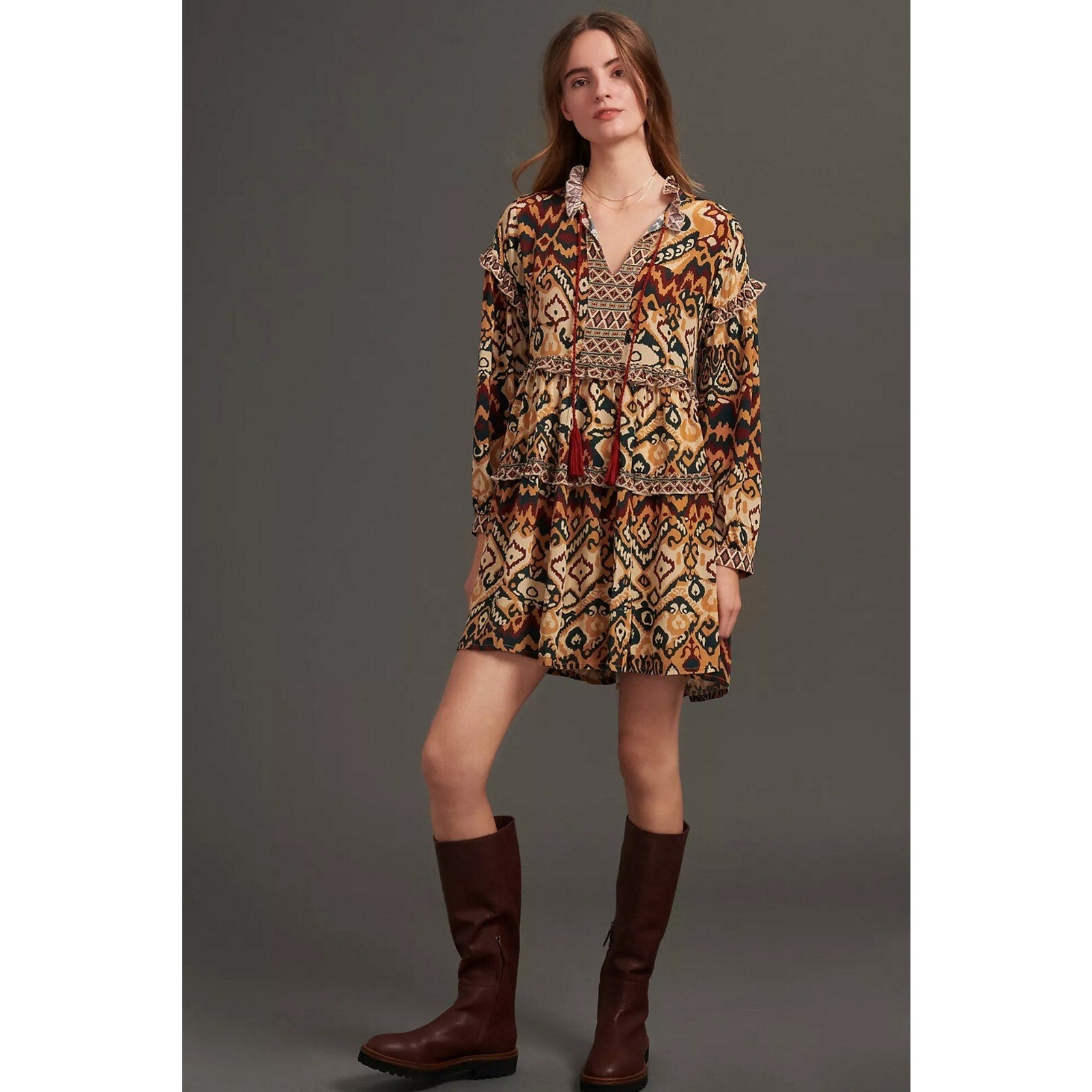 NEW Anthropologie $168 Quinnie Ruffled Tunic Dress By Rdalamal Size Small