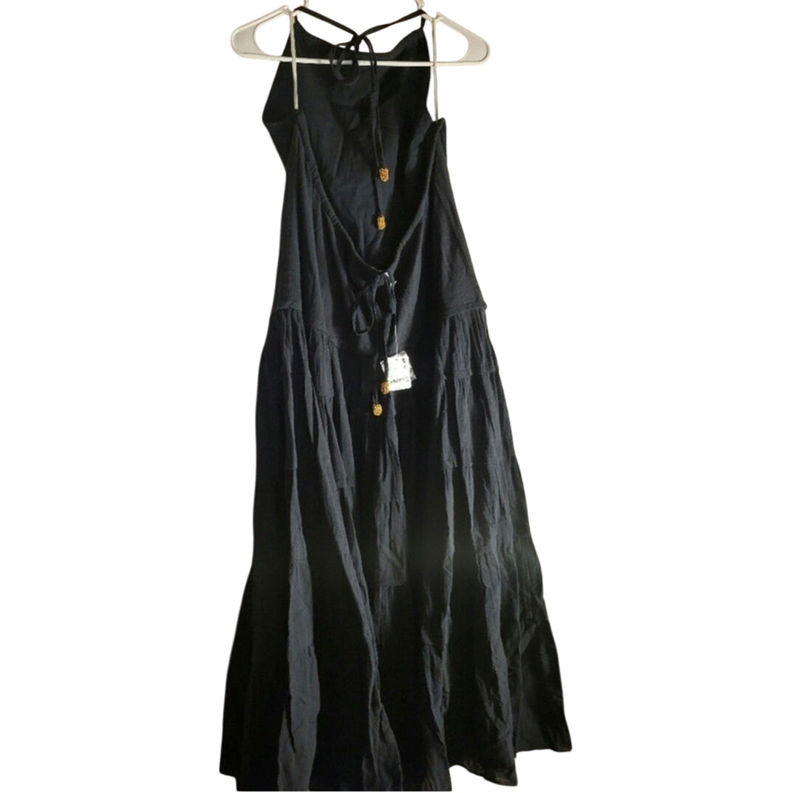 New FREE PEOPLE Somewhere Sunny Drop-Waist Boho Maxi Dress $118 X-SMALL Black