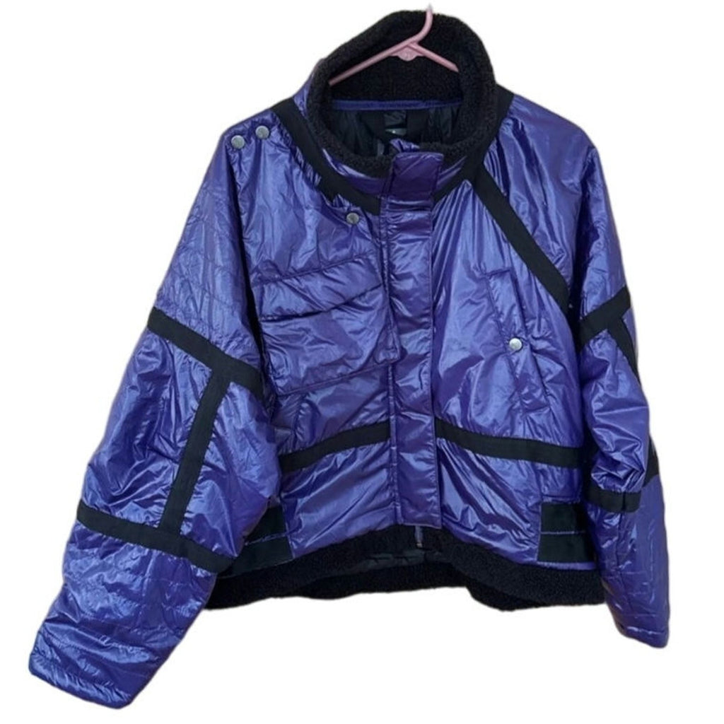 New Free People FP MOVEMENT Vagabond Fleece Bomber $248 MEDIUM Purple