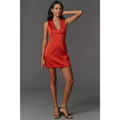 Anthropologie Sleeveless Square-Neck Shift Mini Dress SIZE 12 Red SATIN Anthropologie