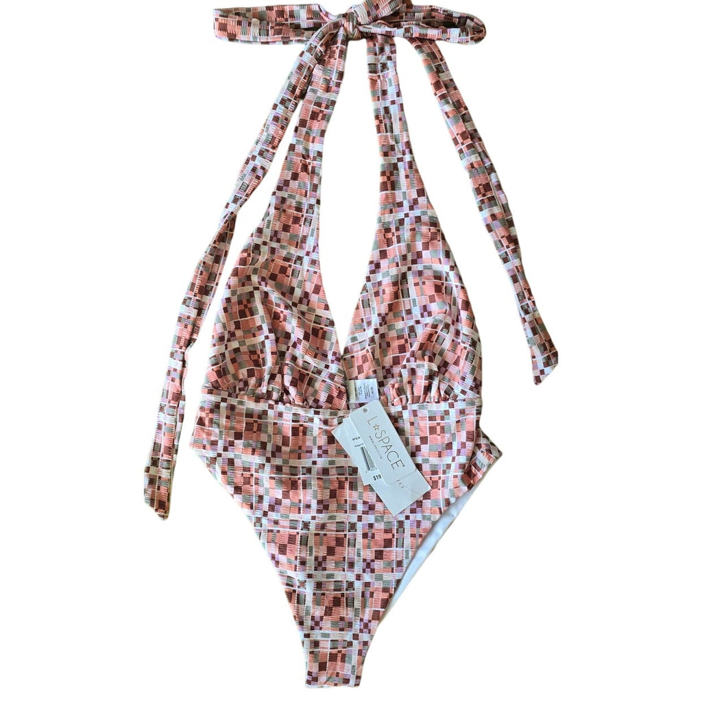 New Anthropologie x L SPACE Allegra One-piece Halter Geo Swimsuit $198 MEDIUM