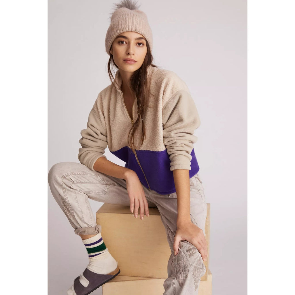 New Anthropologie DONNI Colorblocked Sherpa Jacket $324 XL Cream