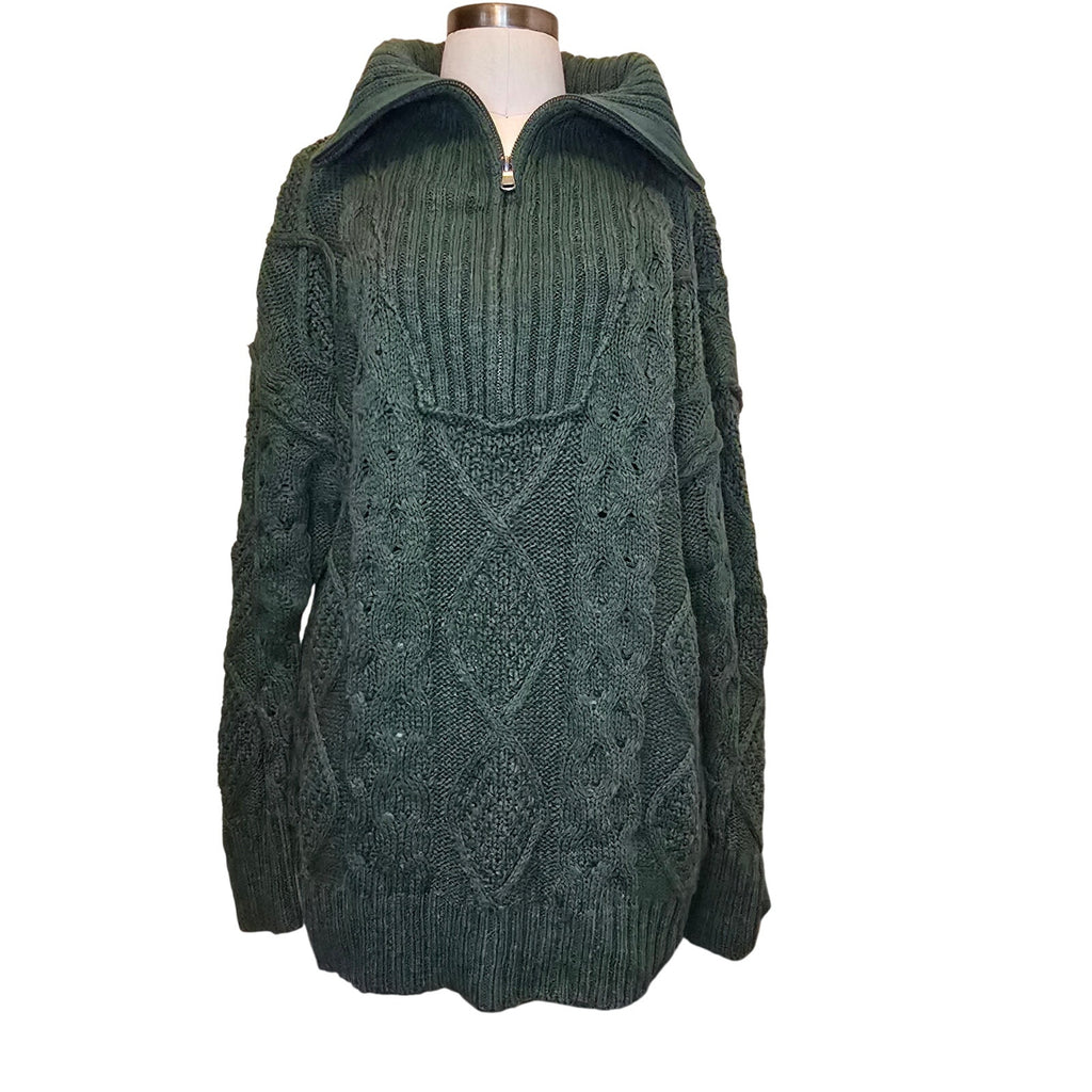 Free People Driftwood Cable Polo Sweater