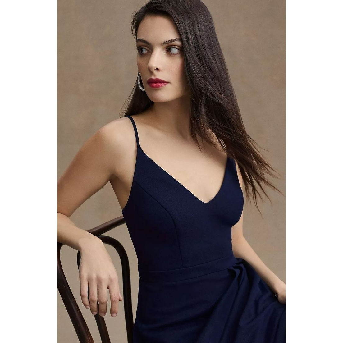New Anthropologie BHLDN Lyra V-Neck Faux-Wrap Stretch Crepe Midi Dress $198 Sz 8