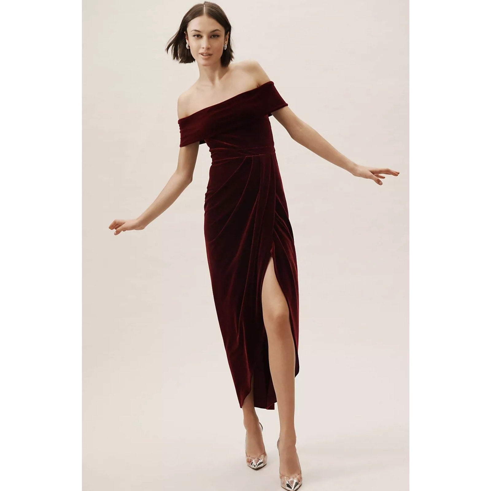 New Anthropologie BHLDN Edison Velvet Dress OTS VELVET MAXI $188 SIZE 2 Wine