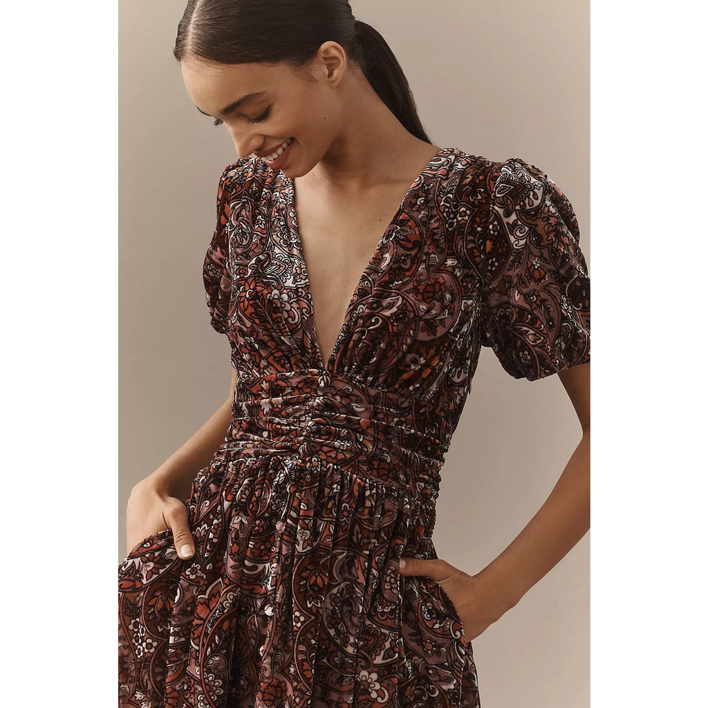 Anthropologie The Katerina Button-Front Dress Velvet Edition $230 SZ 6 Pink