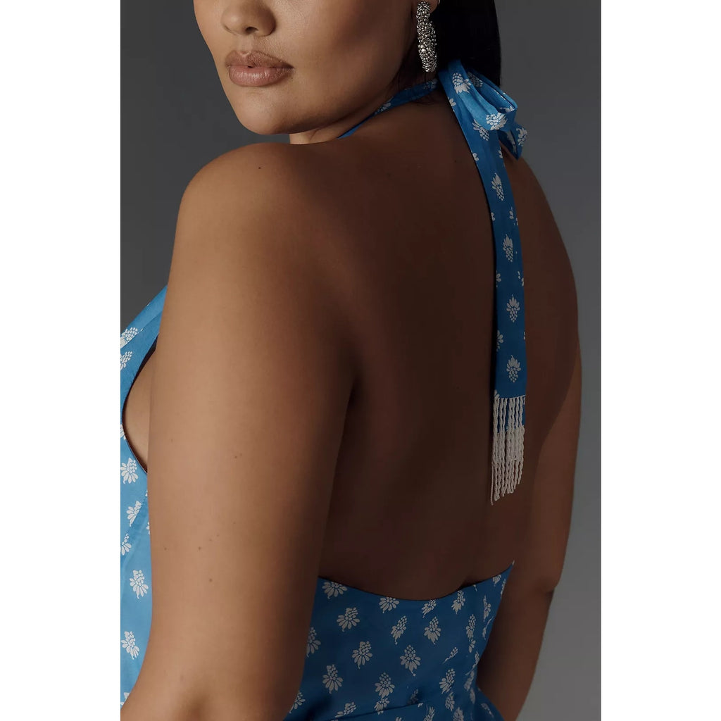 Anthropologie Rachel Antonoff Rainey Halter Maxi Dress PLUS 1X Blue Anthropologie