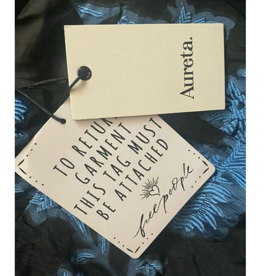 New FREE PEOPLE Aureta Georgia Mini Dress $268 XS Black/Blue Floral Embroidered