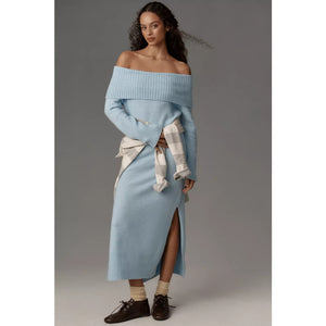 Anthropologie Daily Practice Off-Shoulder Foldover Midi Sweater Dress S