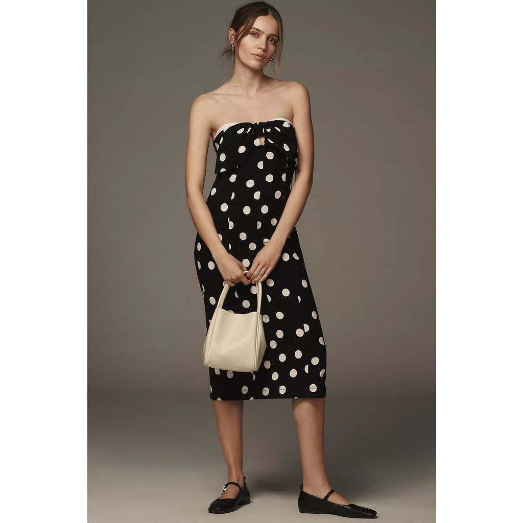 Anthropologie Strapless Bow-Front Midi Dress $168 XL Black Removeable Straps