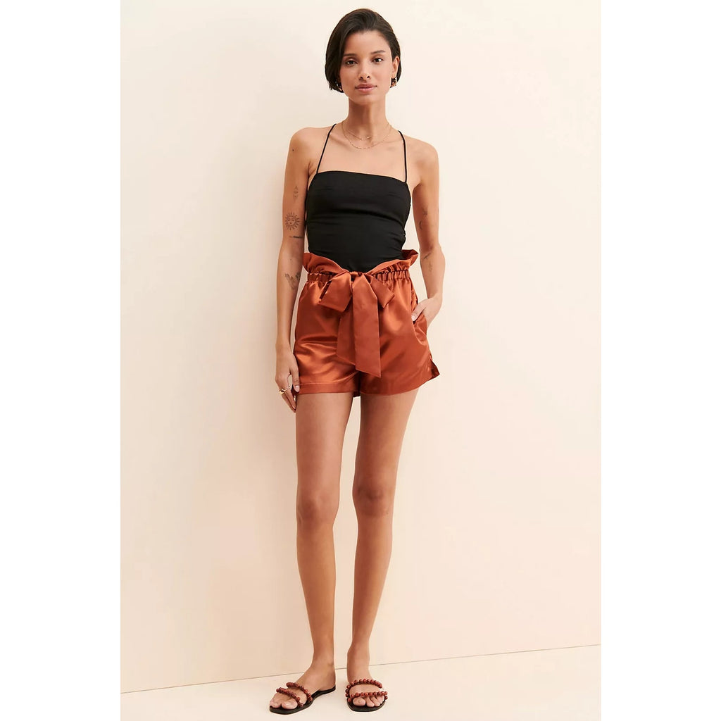 New ANTHROPOLOGIE Allina Liu Webb Satin Shorts $120 LARGE Copper