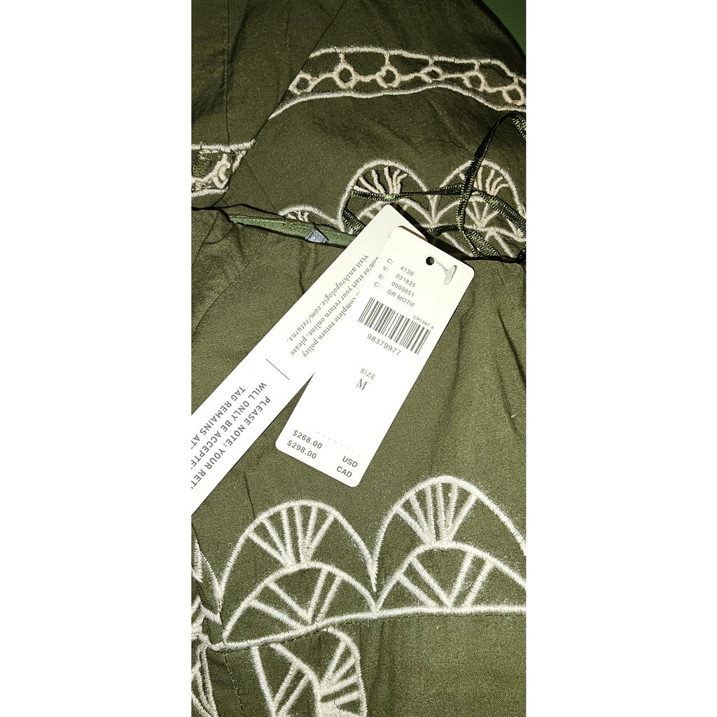 Anthropologie Strapless Drop-Waist Embroidered Midi Dress Medium Olive Anthropologie