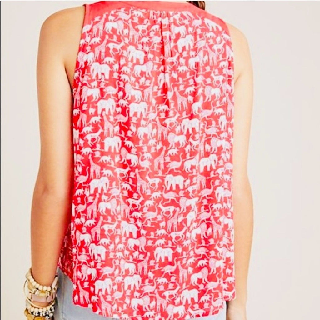 New Anthropologie Maeve Red Safari Print Top Size 8