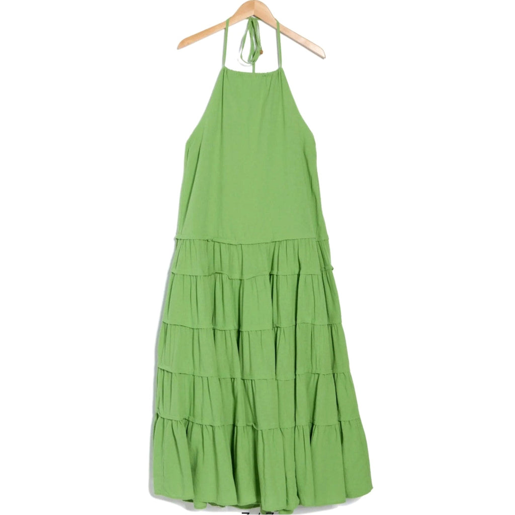 New FREE PEOPLE Somewhere Sunny Drop-Waist Boho Maxi Dress $118 MEDIUM Kiwi