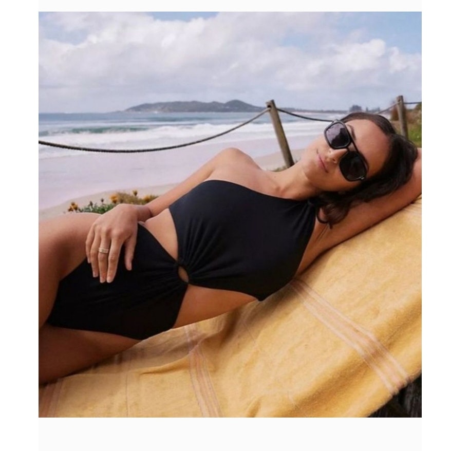 New Free People x Agua Bendita Bloom One-Piece Swimsuit $180 X-LARGE Black