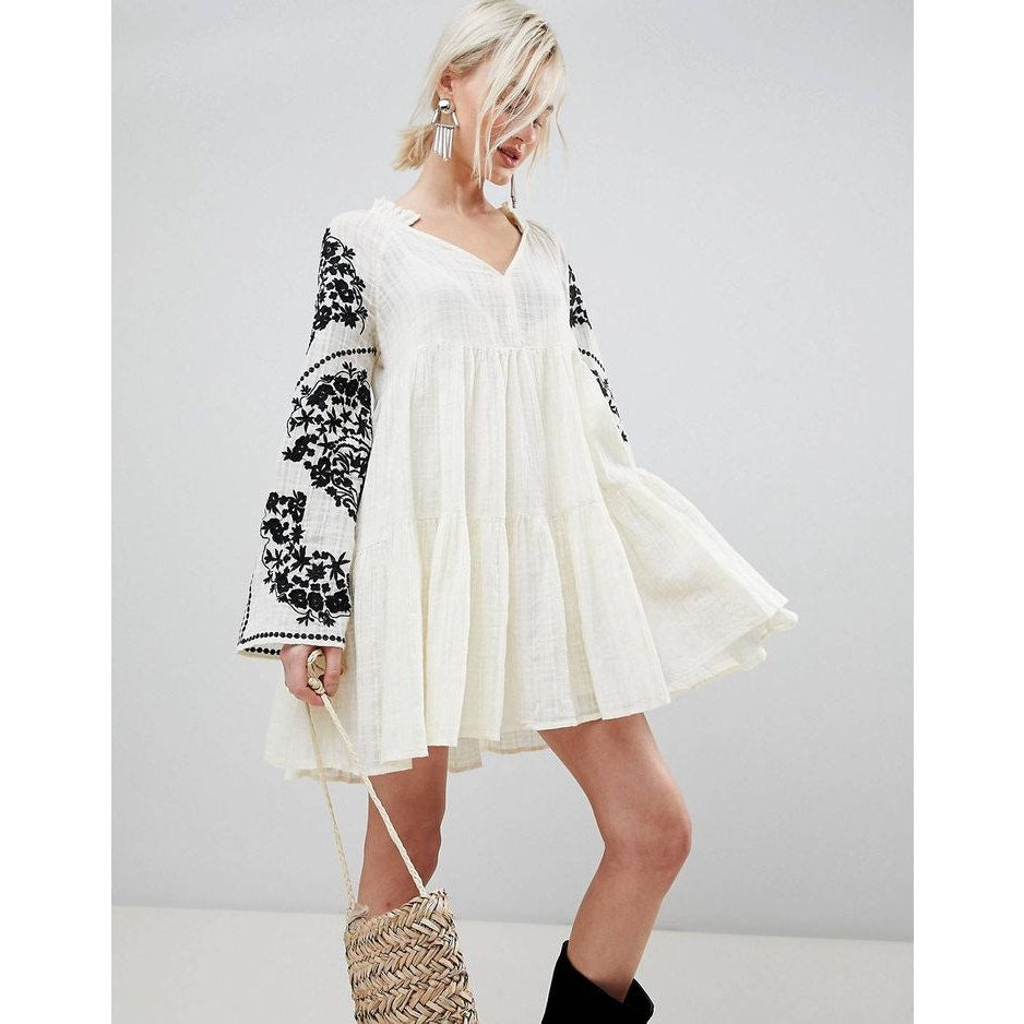 Free People Emerald City Embroidered Mini Dress