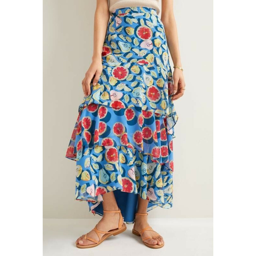 NEW Anthropologie Medley Tiered Maxi Skirt by Hutch $198 Size Small Fruit Blue
