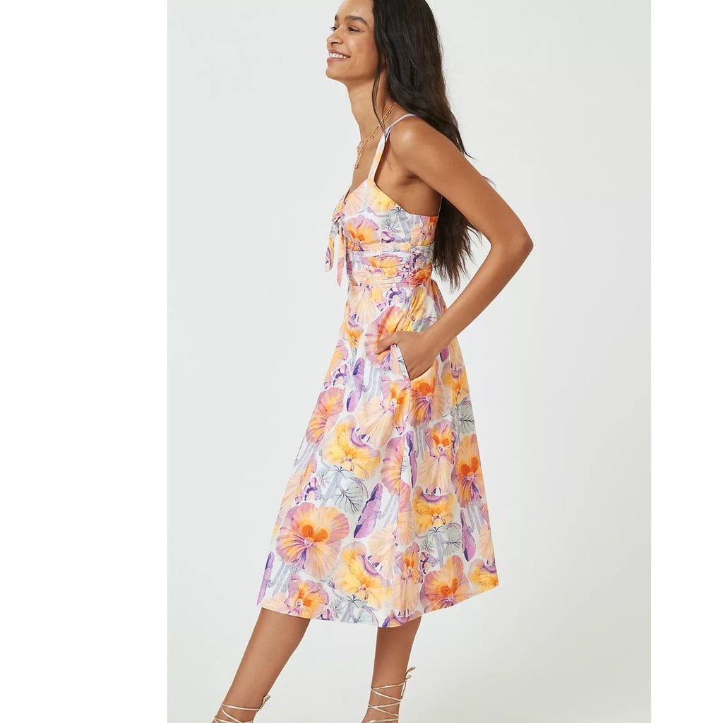 New Anthropologie Cecilia Pettersson Tie-Front Midi Dress SIZE 6 Yellow Floral