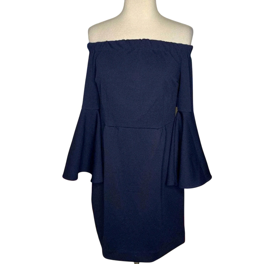 Turk Miley Off The Shoulder Navy Ponte Dress Bell Sleeves