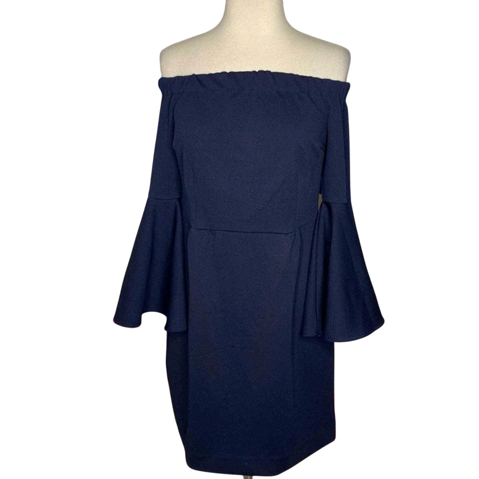 Turk Miley Off The Shoulder Navy Ponte Dress Bell Sleeves