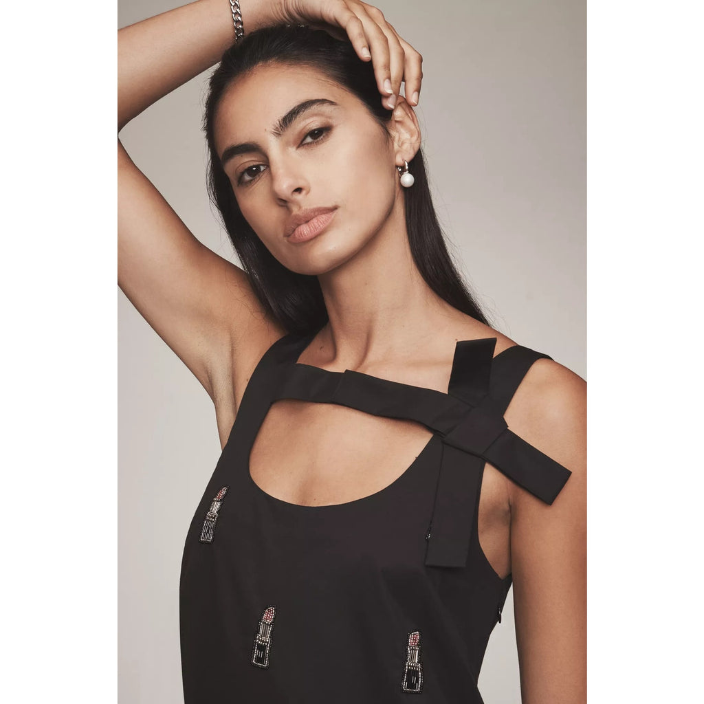 Anthropologie Maeve Sleeveless Bow Shift Mini Dress 2X Black Lipstick Anthropologie