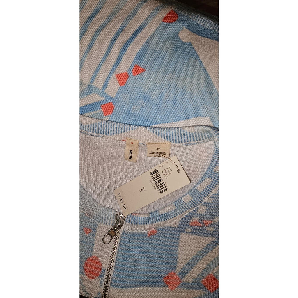 New Anthropologie MOTH Array Zip-Front Cardigan $128 SMALL PETITE SP Blue