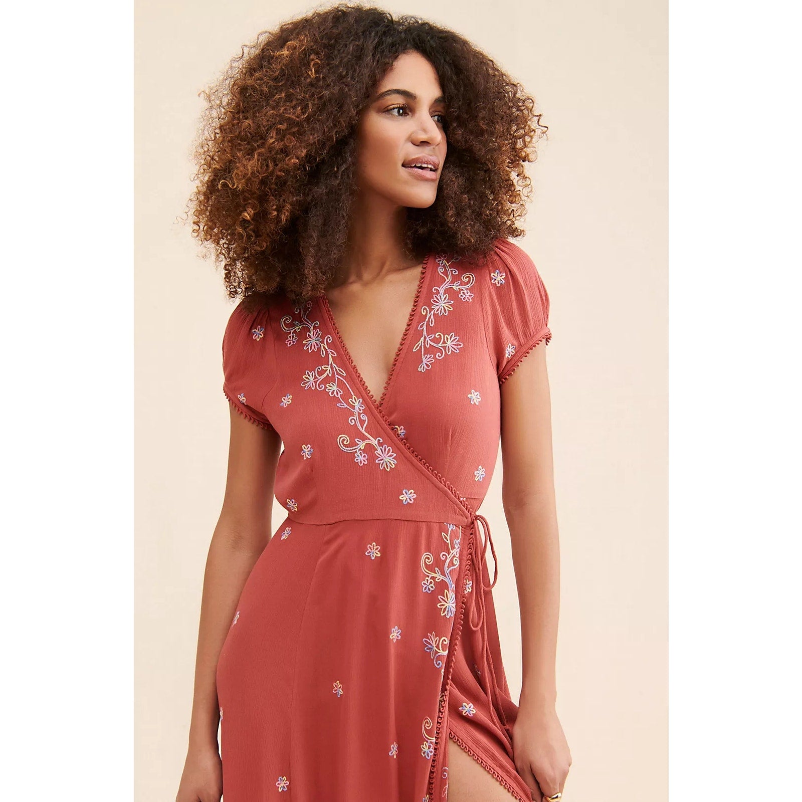Free People Mia Wrap Boho Floral Embroidered Maxi Dress $168 X-SMALL