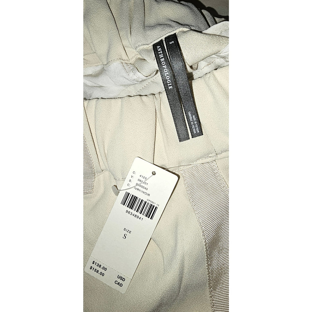 By Anthropologie Soft Pull-On Pants SMALL Ivory CREPE Elastic Waistband Anthropologie