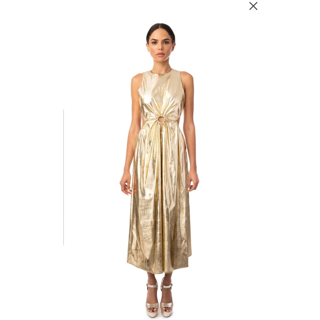 New FREE PEOPLE Jules Kae Lennie Midi Dress $275 SMALL Gold Special Occasion