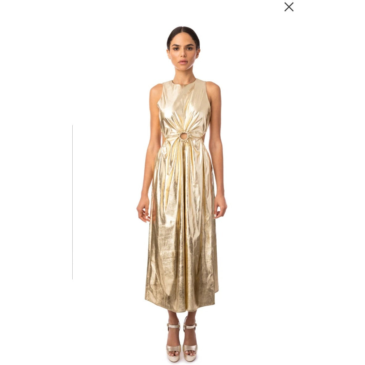 New FREE PEOPLE Jules Kae Lennie Midi Dress $275 SMALL Gold Special Occasion
