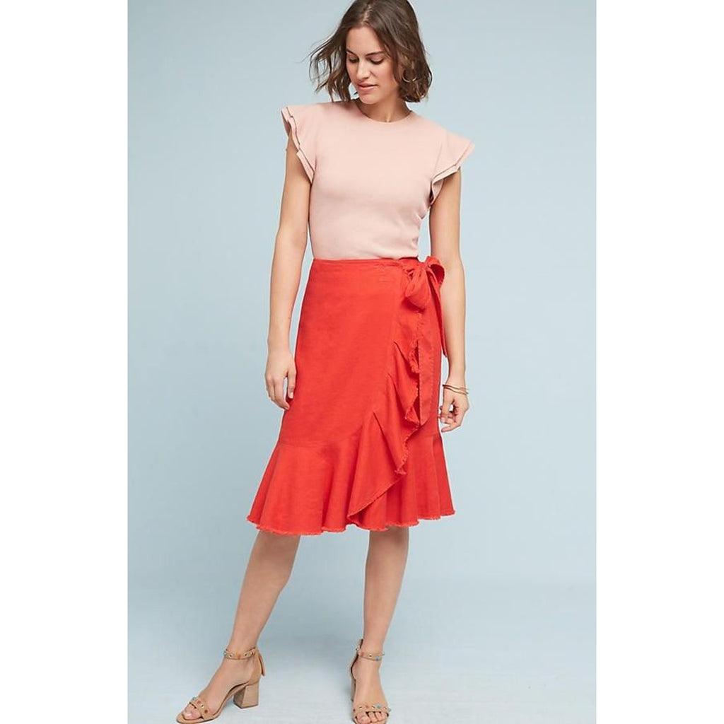 New Anthropologie $118 Holding Horses Women's Orange Ria Ruffled Skirt Size 2