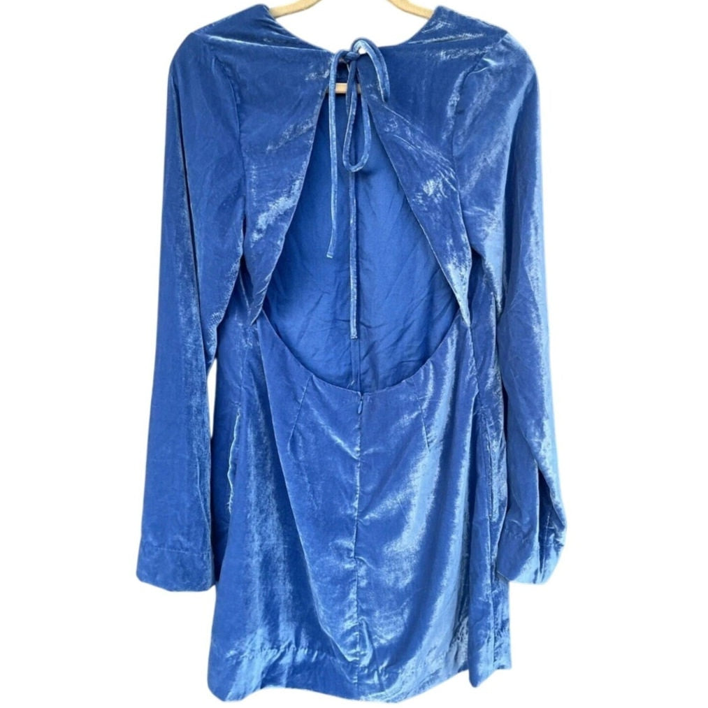 Free People Chelsey Mini Dress VELVET X-SMALL BLUE Open Back LongSleeve Free People