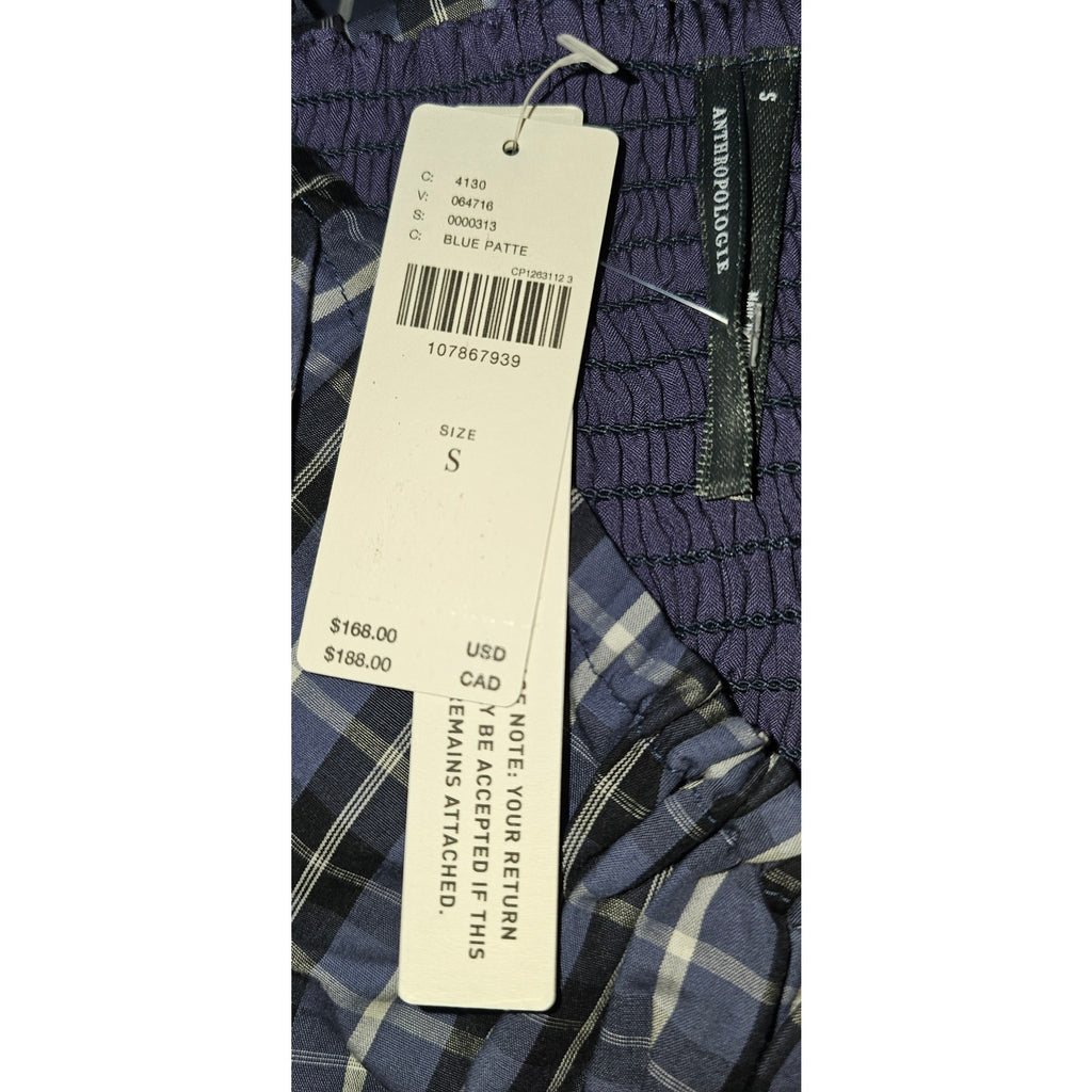 By Anthropologie Flutter-Sleeve Square-Neck Midi Dress SMALL Blue Plaid Anthropologie