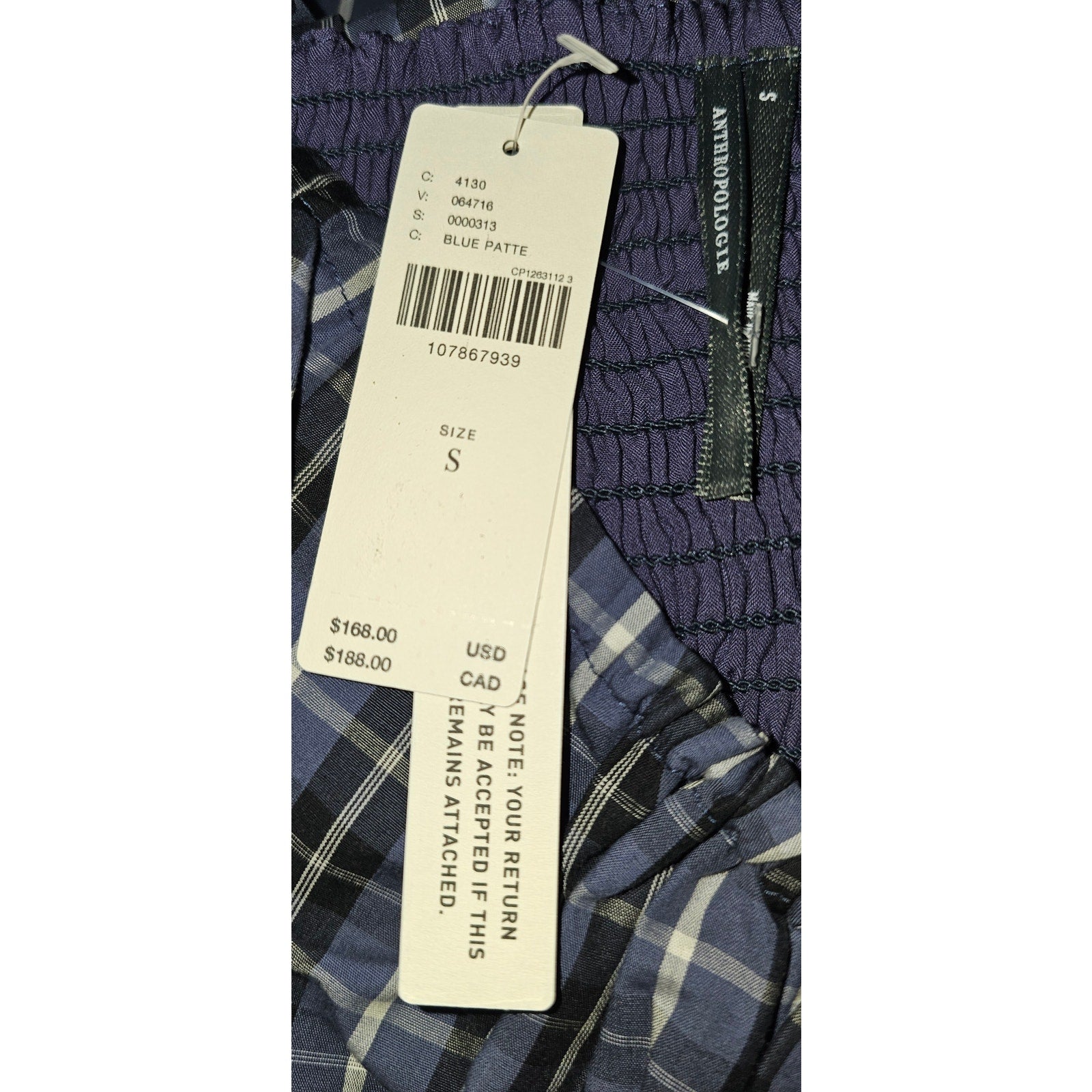 By Anthropologie Flutter-Sleeve Square-Neck Midi Dress SMALL Blue Plaid Anthropologie