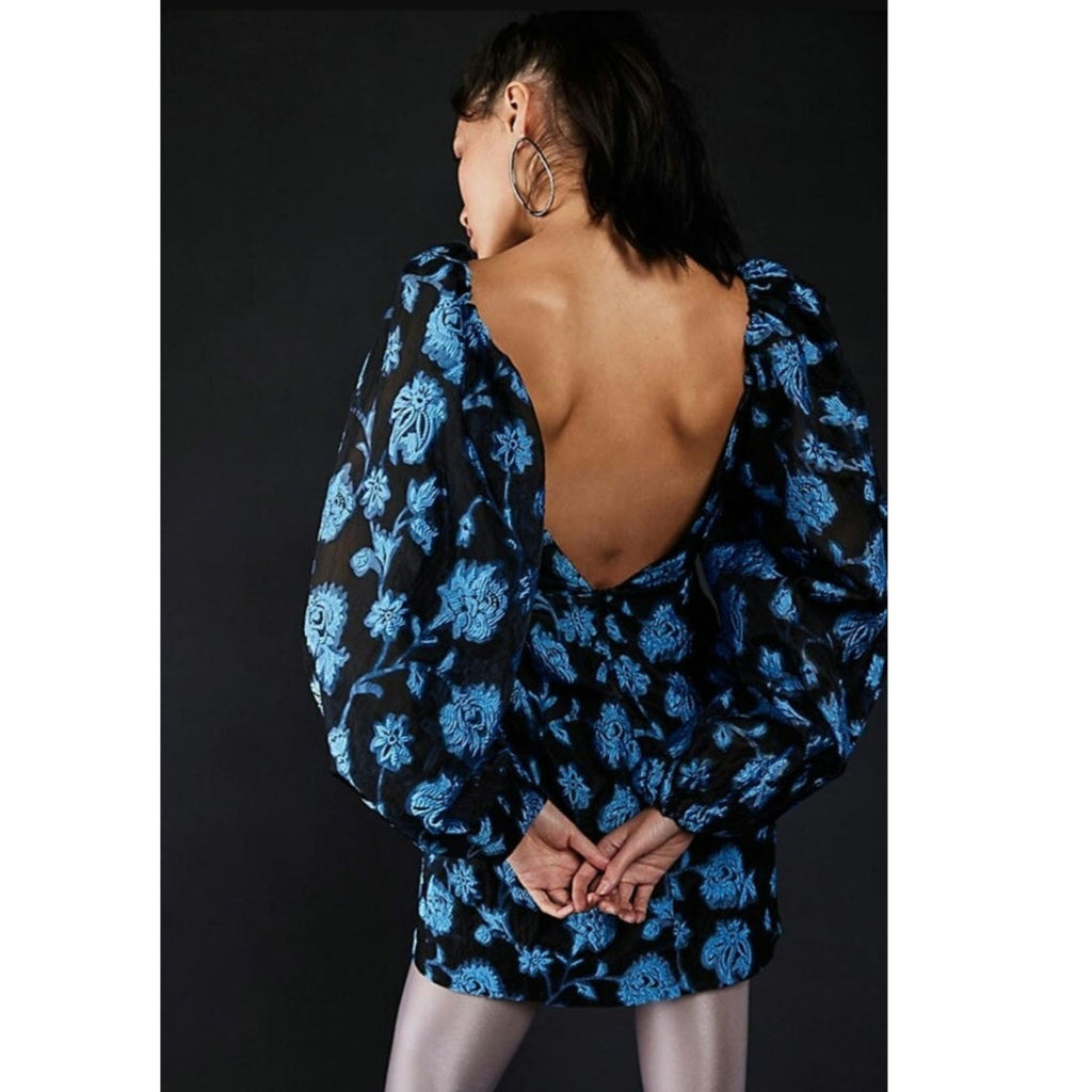 New FREE PEOPLE Aureta Georgia Mini Dress $268 XS Black/Blue Floral Embroidered