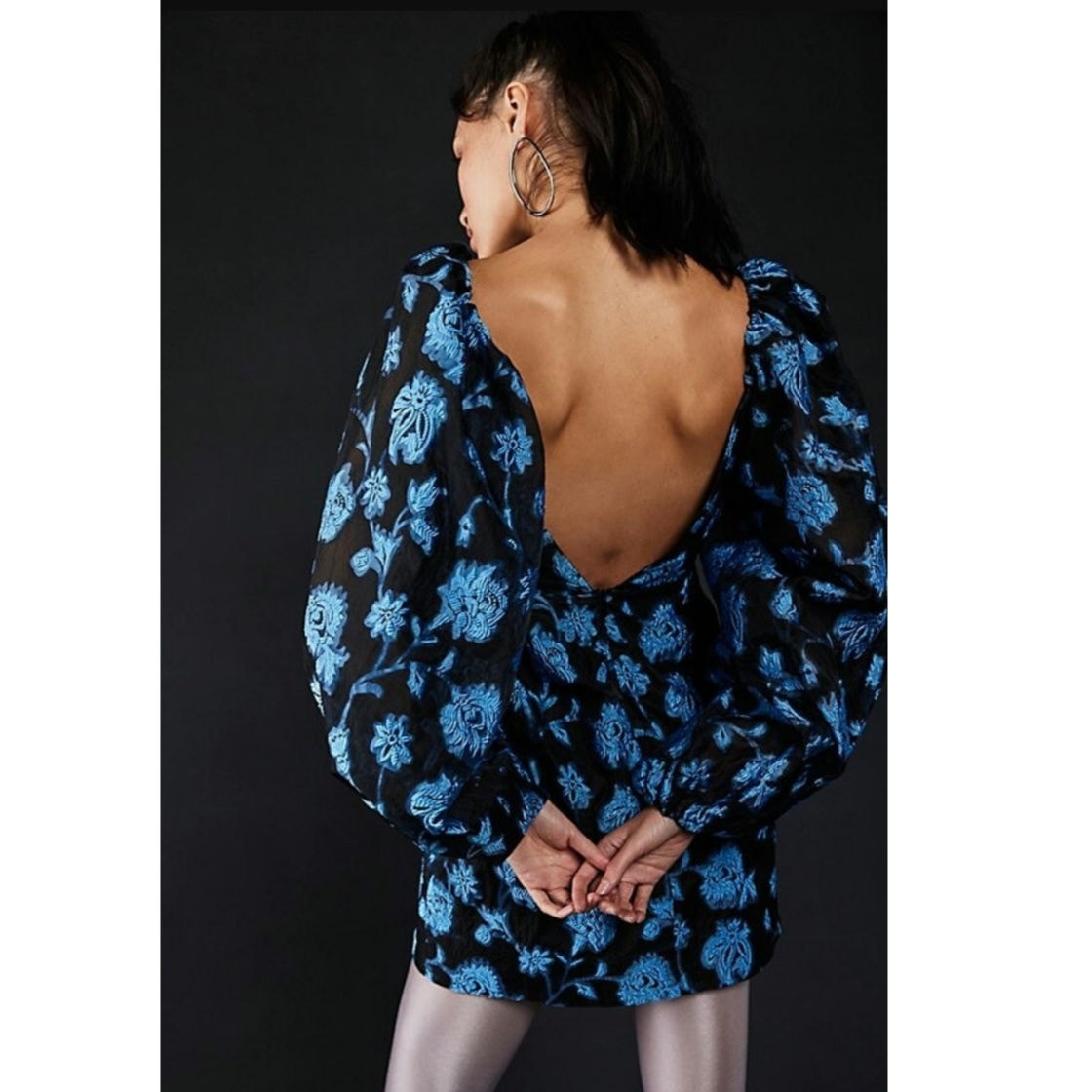 New FREE PEOPLE Aureta Georgia Mini Dress $268 XS Black/Blue Floral Embroidered