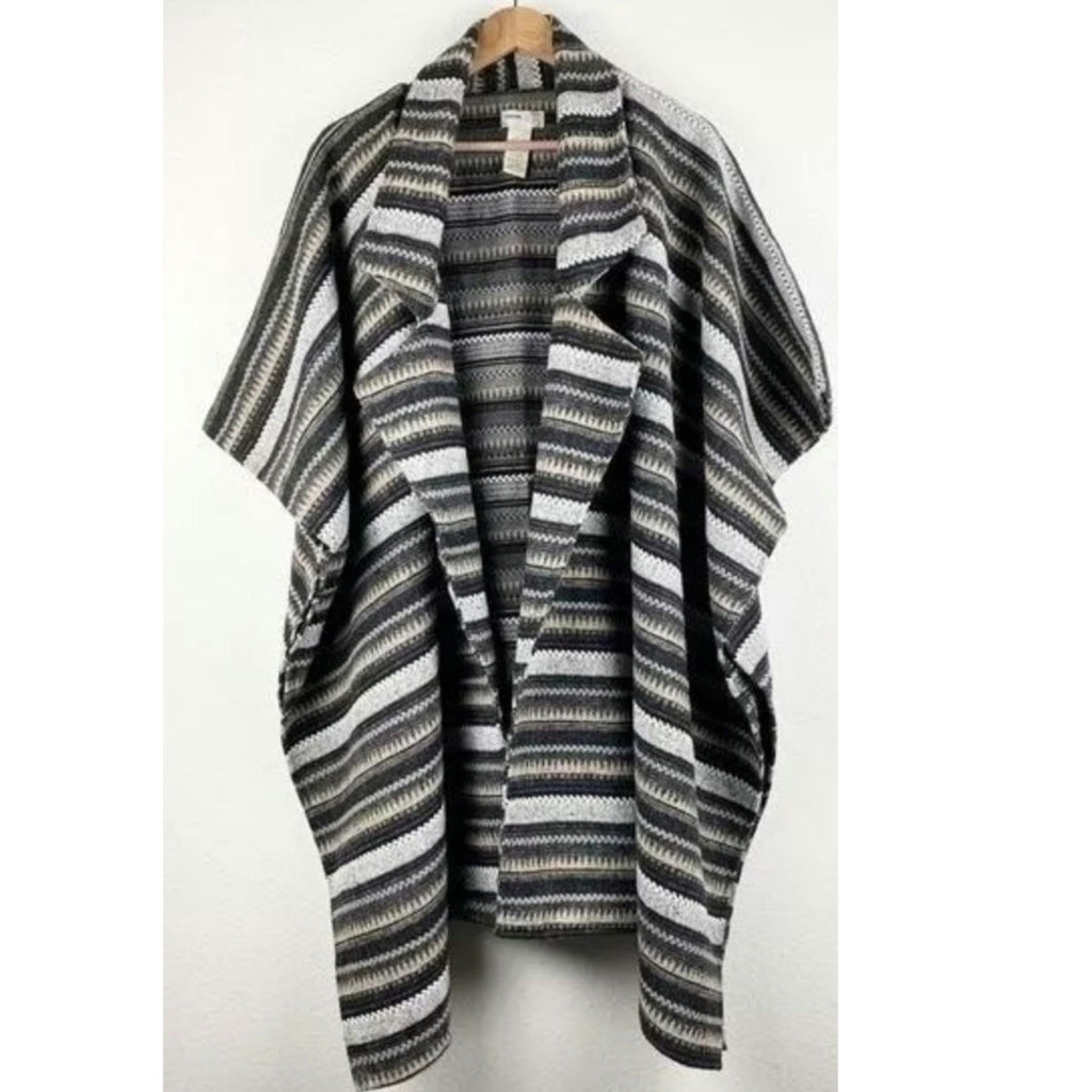 New FREE PEOPLE X Jackson Stripe Oversized Poncho $148 ONESIZE Black