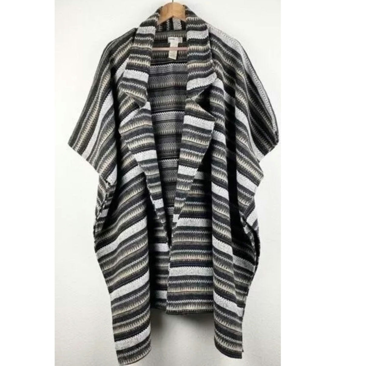 New FREE PEOPLE X Jackson Stripe Oversized Poncho $148 ONESIZE Black